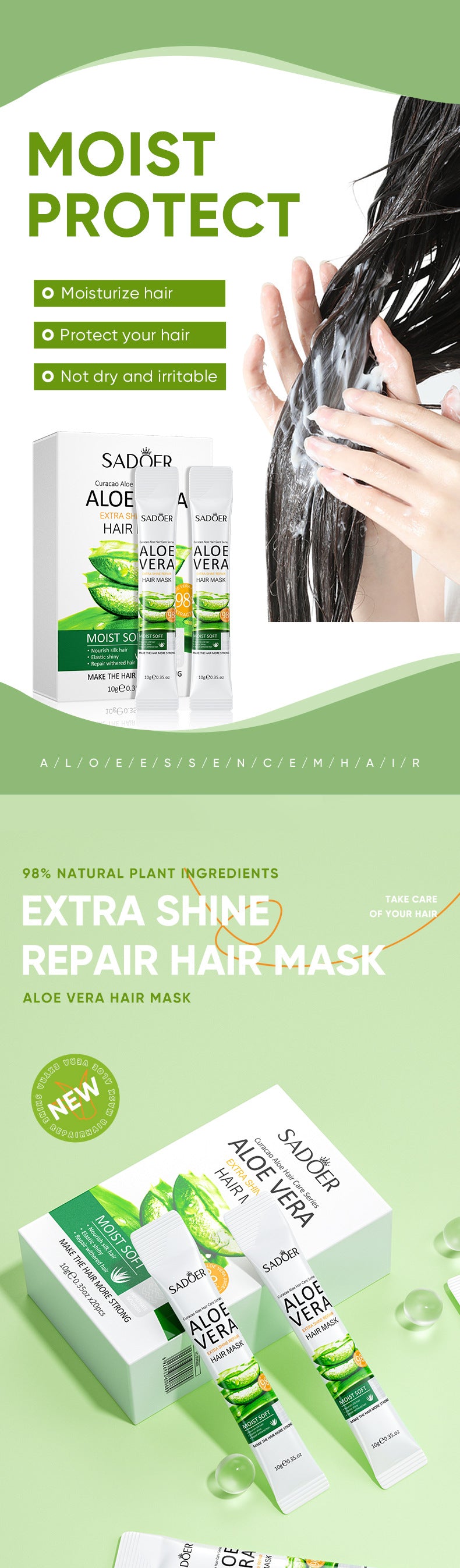 Aloe Vera Hair Mask10g*20pcs Smooth Improves Frizz and Smoothness Portable Export Manufacturer Wholesale