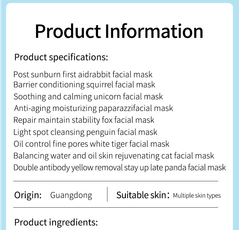 MOIKA Full Pore Shrinking White Tiger Mask Hydrating3D Animal Quality Oil Control Moisturizing Skin Care