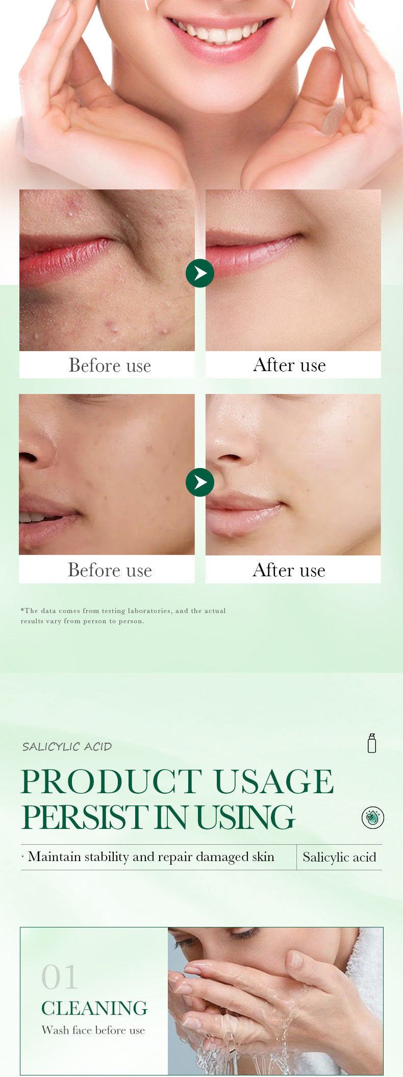 Full English Salicylic Acid Skincare Series SADOER Anti-acne Amino Acid Moisturizing and Hydrating Skin Care Products  Foreign Trade Approval