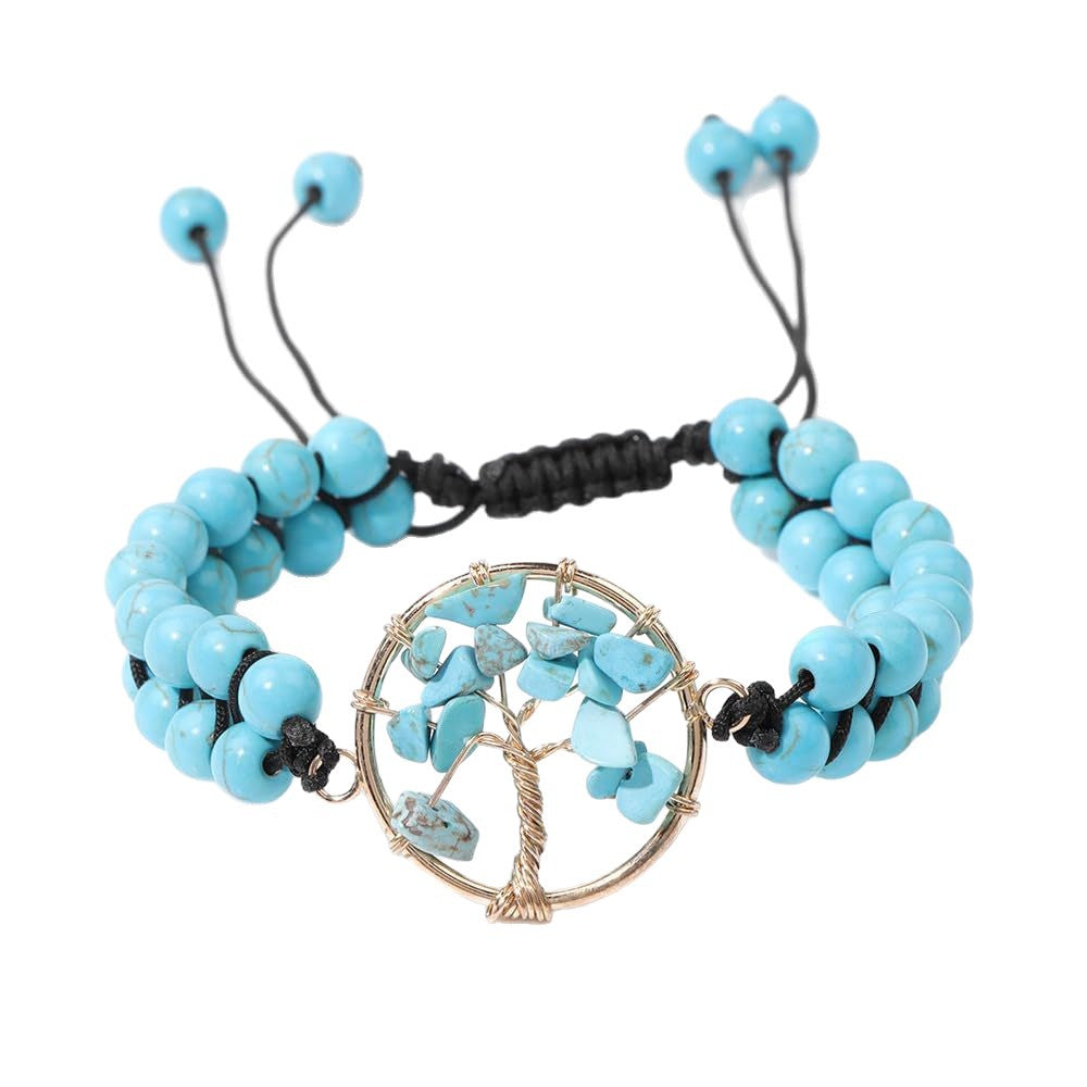 Double Row Braided Amethyst Bracelet Crushed Stone Tree of Life gold Wire Wrapped Adjustable Green Aventurine Tree of Life Bracelet