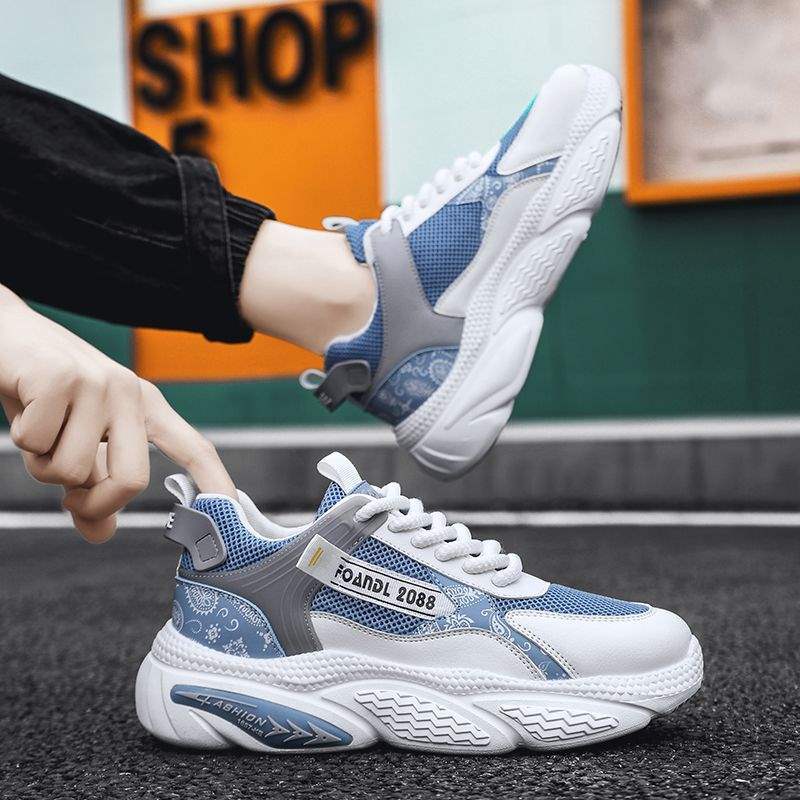 Internet Celebrity Men's Shoes Summer Mesh Breathable Versatile Sports Running Shock Absorption Thick Sole Height Increasing Dad Trendy Shoes