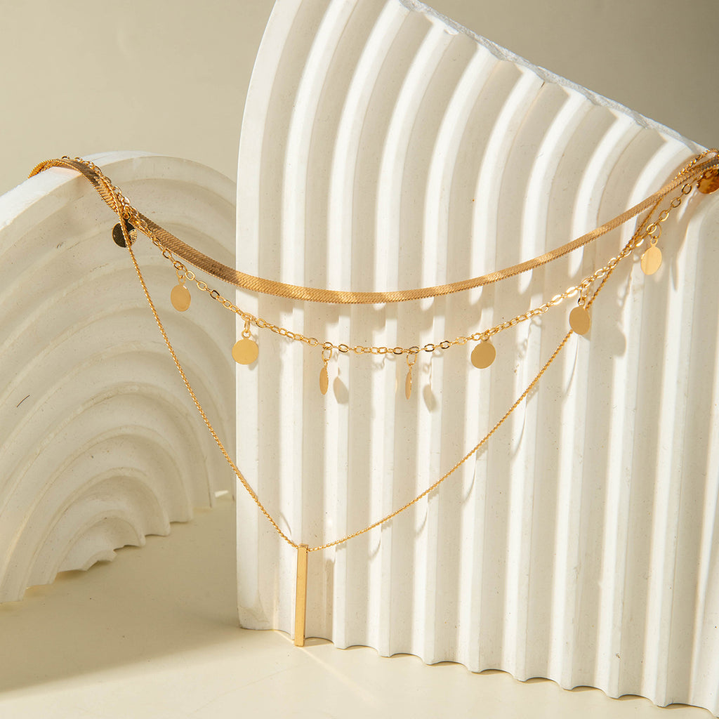 European and American Fashion Collarbone Chain Round Pendant Tassel Multi-layer Stacking Necklace Layered One-word Necklace3Set