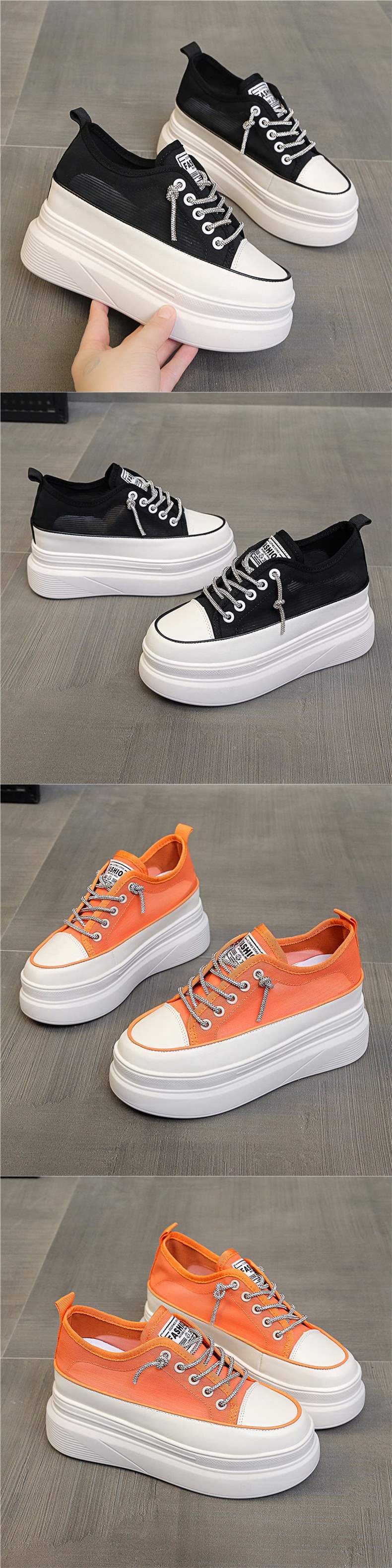 Thick-soled inner height-increasing white sneakers for women with breathable mesh2025Summer New All-Matching8cm Small Size Casual Platform Shoes