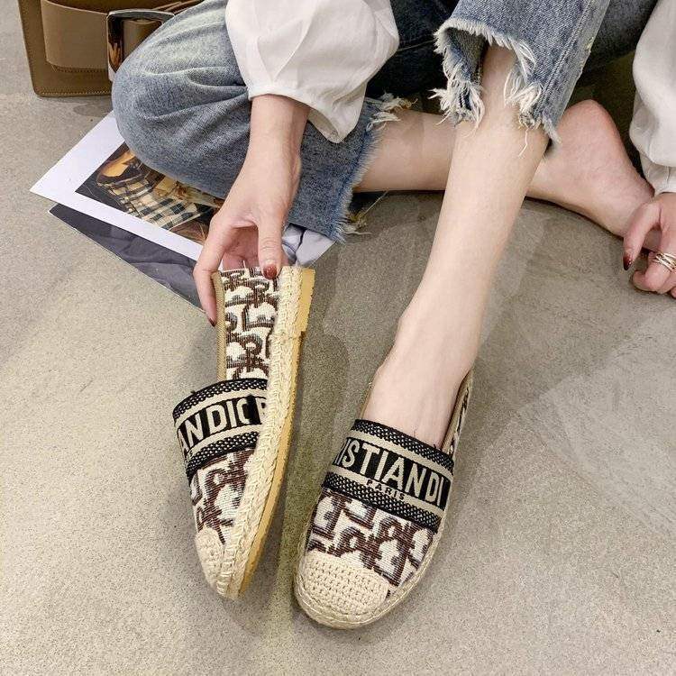 Embroidered Fisherman Shoes Women's Flat Shoes2025New Summer Casual Woven Loafers Slip-On Lazy Shoes