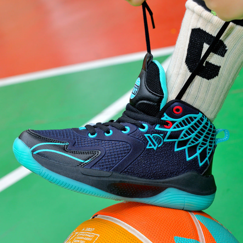 Children's Shoes Breathable Mesh Water-Resistant Sports Shoes for Teenagers Wear-Resistant Shock-Absorbing Non-Slip Professional Training Basketball Shoes