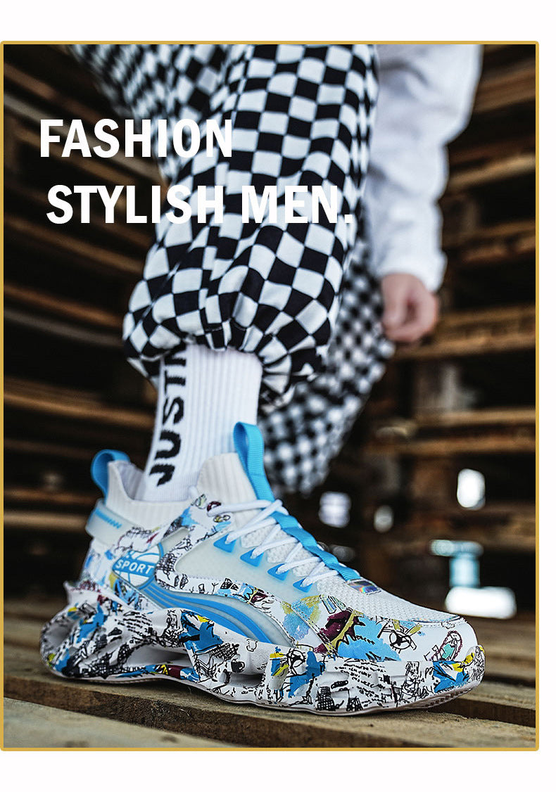 2025New Fashion Casual Sports Shoes Shock Absorption Height Increasing Versatile Trendy Shoes Flyknit Camouflage Blade Shoes Dropshipping