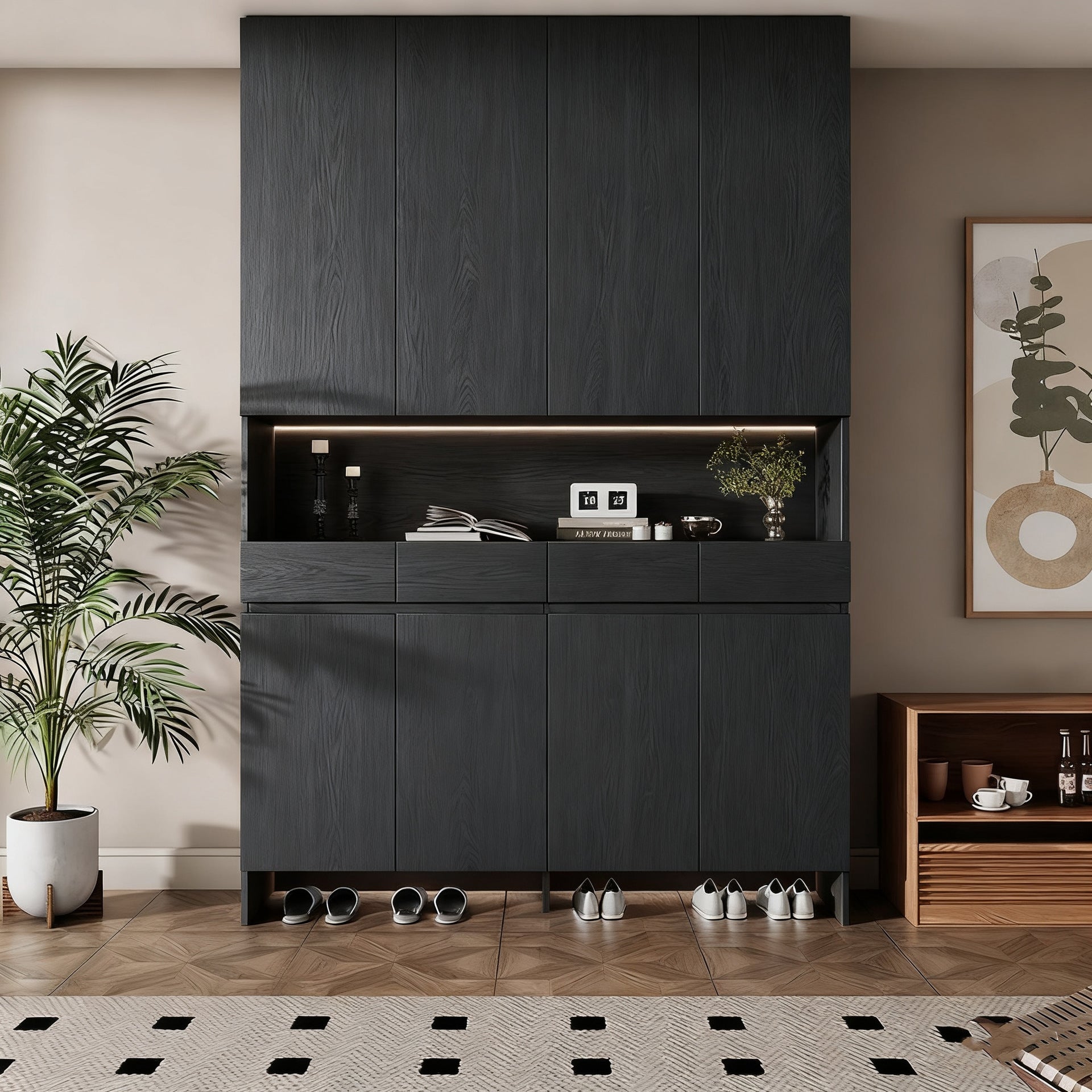 Custom Aluminum Alloy Entryway Shoe Cabinet Integrated Wall-Mounted Home Entryway Storage Console Cabinet Manufacturer