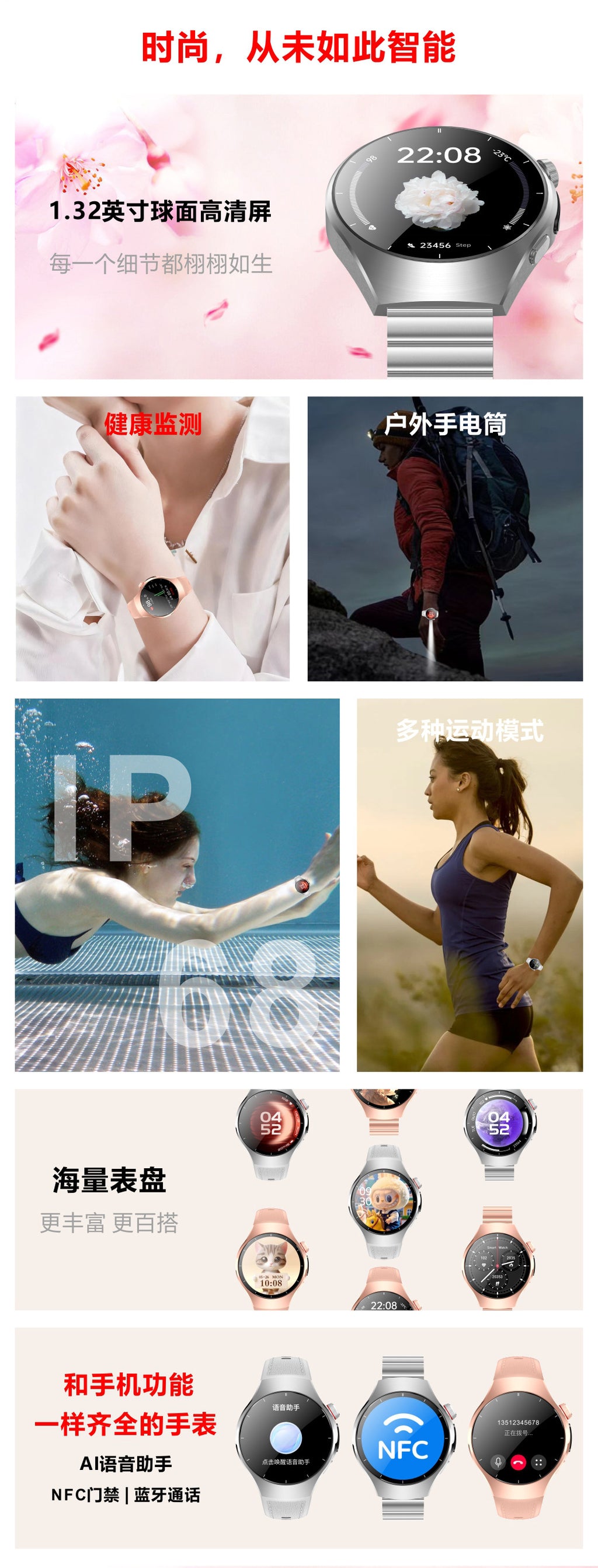 Wi5 Mini Smart Watch Bluetooth Call Heart Rate Step Sleep Monitoring Deep Waterproof Exquisite Ladies Sports