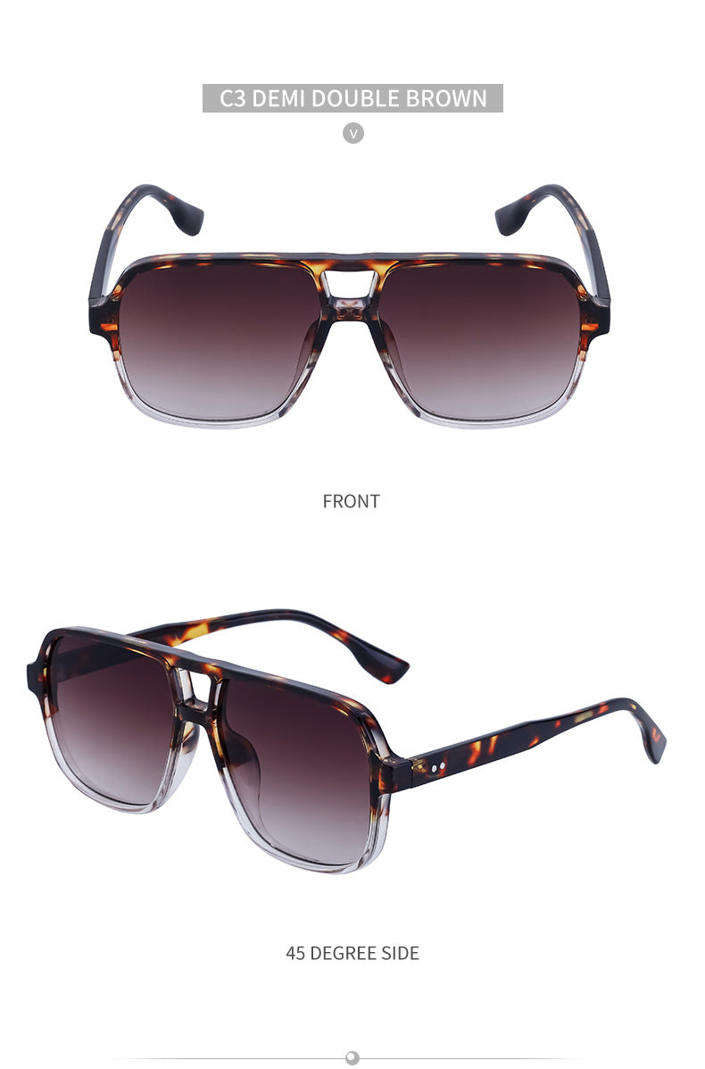 European and American Retro Double Bridge Sunglasses for Men, Large Frame Driving Sunglasses, Men's Outdoor Hiking Sun Protection Glasses shades