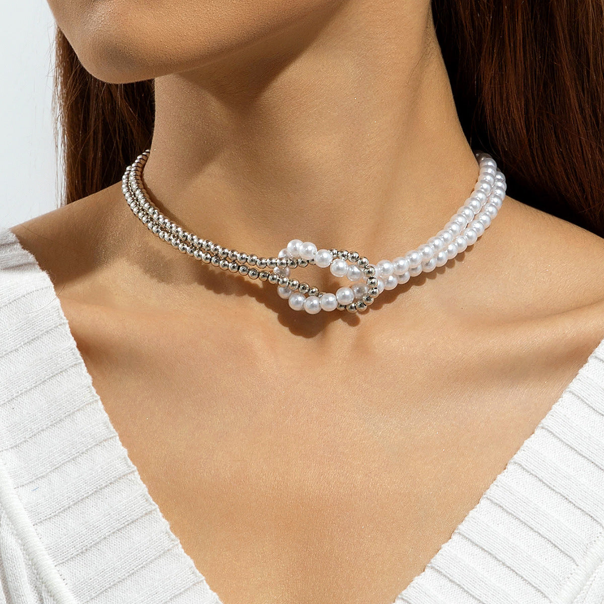 European and American Ornament  Simple Versatile Japanese and Korean Fresh Style Beaded Sugar Cube Round Bead Pearl Necklace Wholesale