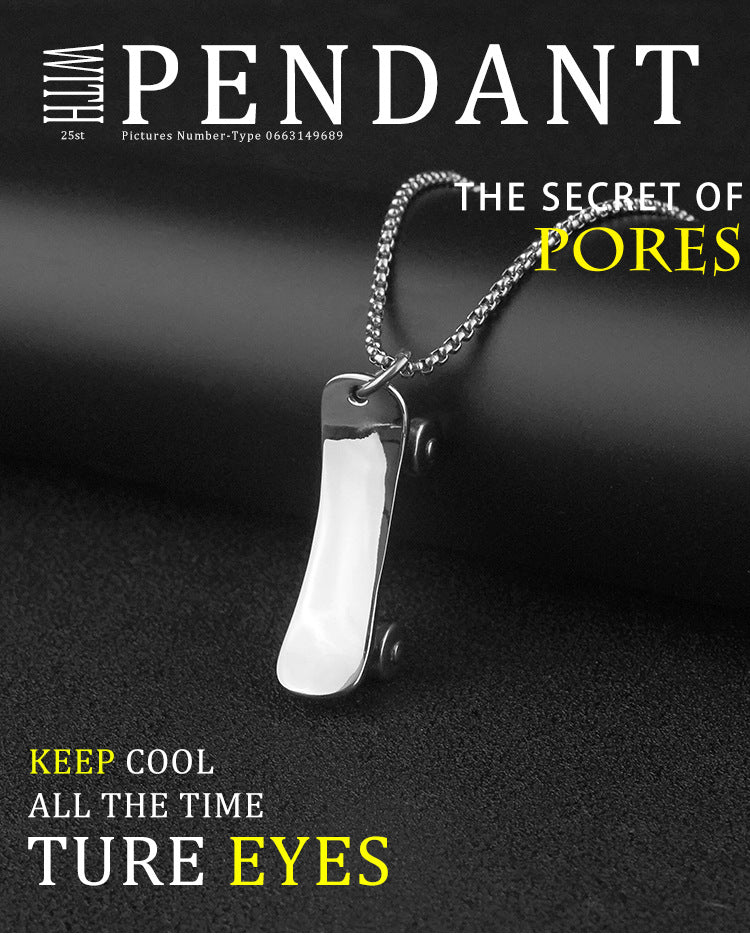 New Men's Personality Skateboard Stainless Steel Pendant Punk Rock Sports Titanium Steel Necklace Factory Wholesale