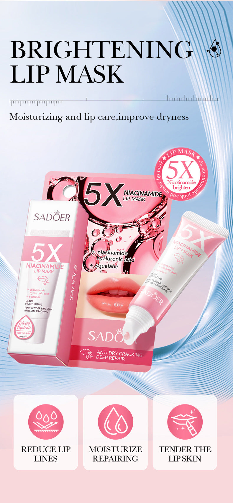 Full English5Niacinamide Lip Mask SADOER Pink anti-chapped hydrating lip balm  wholesale