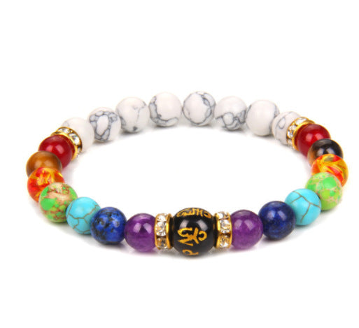 Blue Tiger Eye Stone Bracelet Single Circle Natural Stone Beaded Bracelet Volcanic Stone White Pine Chicken Wing Wood Long Bracelet