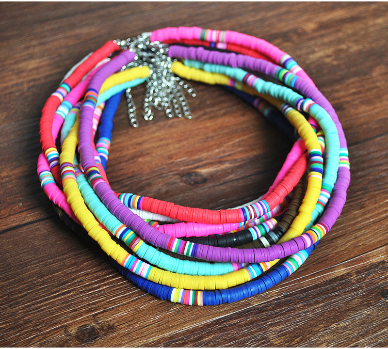 Hawaiian Women's Collarbone Chain6mm Colorful Soft Clay Lobster Clasp Chain Necklace Beach Soft Clay Necklace
