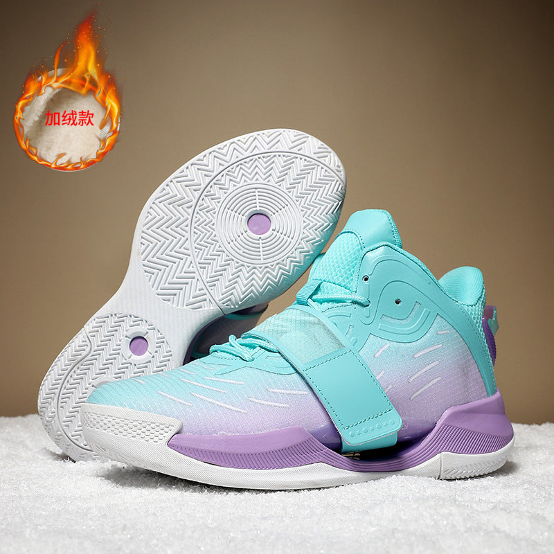 Winter New Fashion Trend Fleece-Lined Warm Sports Shoes for Teenagers Professional Training Non-Slip Cushioned Basketball Shoes