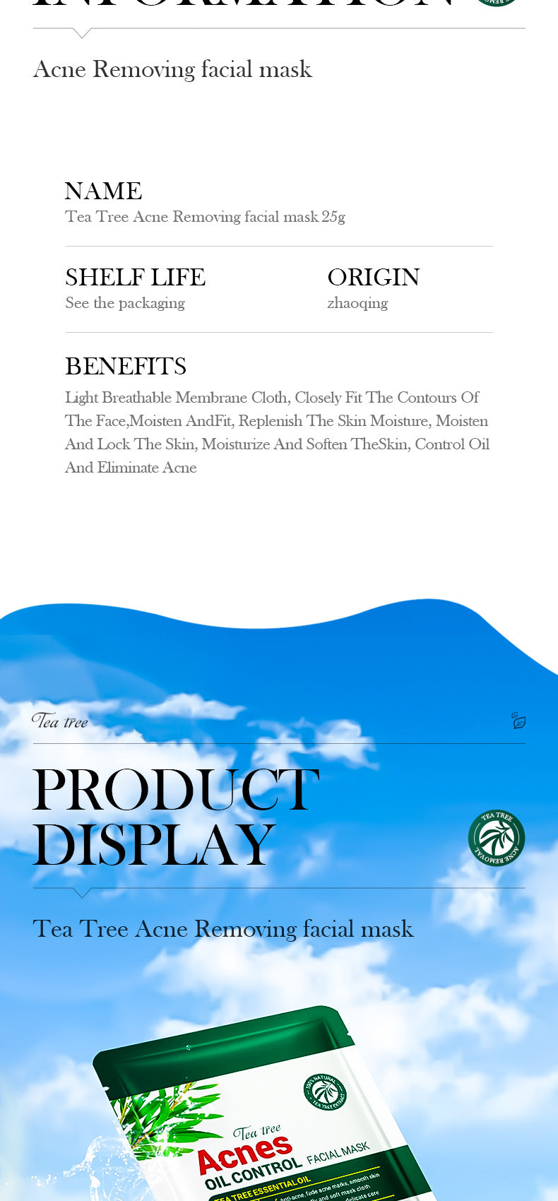 Full English Tea Tree Facial Mask25g SADOER Refreshing Moisturizing Tablets for  Wholesale