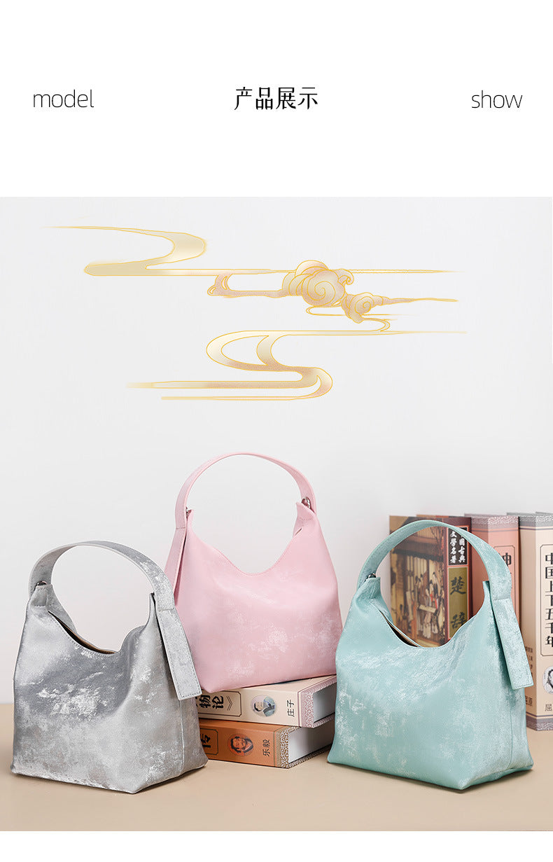 New Chinese Style National Style Satin Lunch Box Bag Niche Satin Gradient Handbag Crossbody Bag Versatile Women's Bag