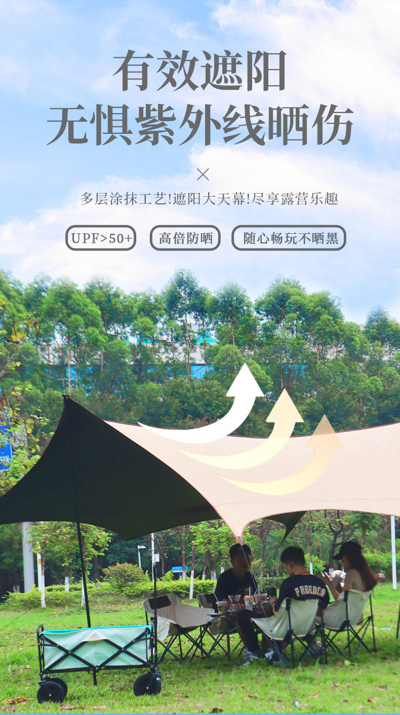 Canopy Tent Outdoor Camping Hexagonal Black Coated Silver Tarp Awning Camping Picnic Equipment Large Size Canopy