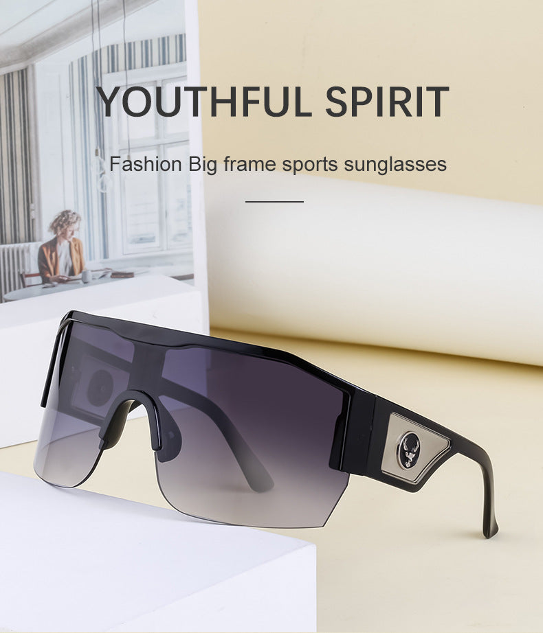 Y2K Millennium Integrated Cycling Sports Sunglasses for Women, European and American Style, Large Frame, Windproof, Half Frame Sunglasses