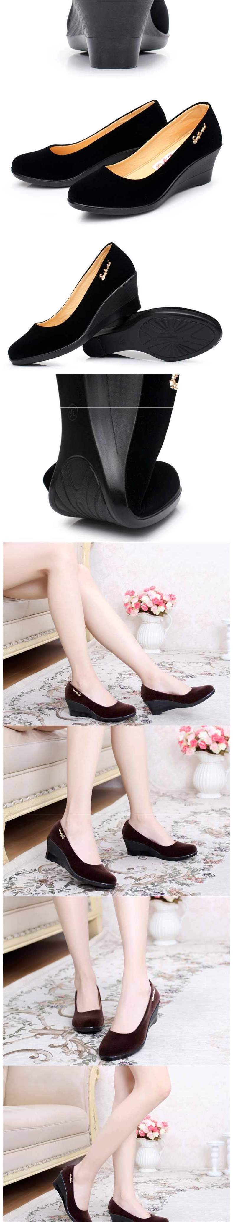 Spring and Autumn Old North Cloth Shoes Women's Shoes Single Shoes Wedge Flat Hotel Workwear High Heel Black Work Shoes Dance Shoes Women