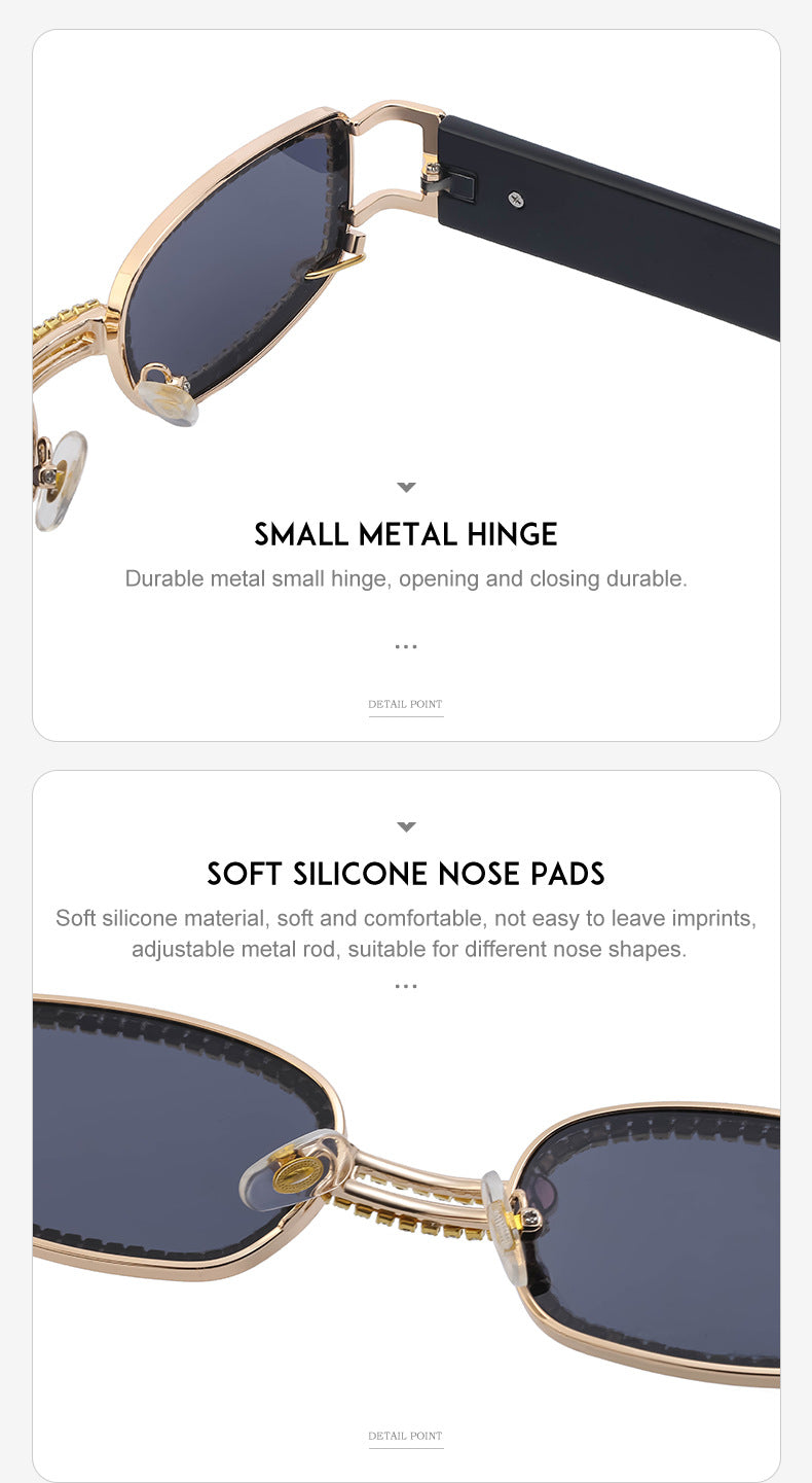 Korean Style gm Big Brand Same Style Sunglasses for Women Small Frame Hanging Ring Sunglasses for Men ins Diamond-encrusted Sunscreen Internet Celebrity Sunglasses