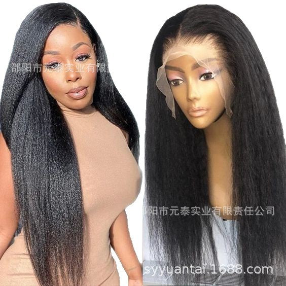 Kinky Straight Lace Front Wigs Synthetic Yaki Long Wigs