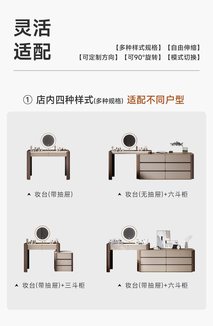 Multi-layer Solid Wood Rock Board Dressing Table Bedside Table Integrated Designer Bedroom Modern Minimalist High-grade Gray Makeup Table