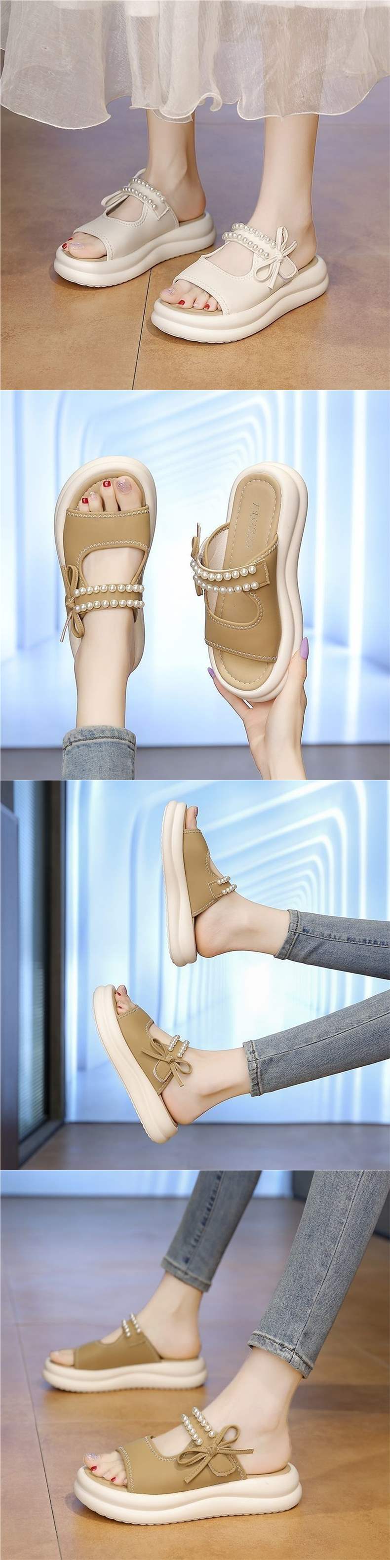 Beautiful Genuine Soft Leather Thick-Soled Women's Summer Slippers2025New style fairy-style outdoor slippers, lightweight and soft