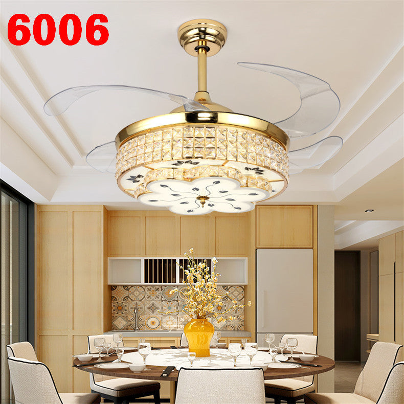 Invisible Fan Light Remote Control led Fan Chandelier Home Electric Fan Lamp scandinavian Iron Restaurant Lamp Crystal Ceiling Fan Lamp