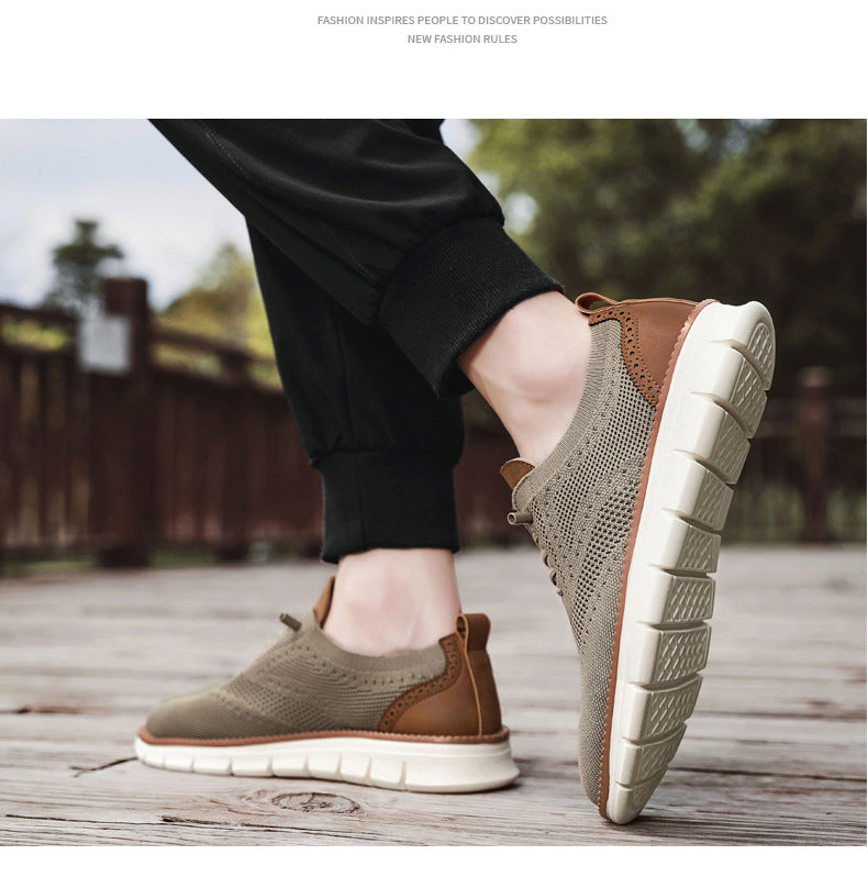 Flyknit Casual Shoes Men's Brogue Carved Loafers Men's Trendy Shoes Breathable Comfortable