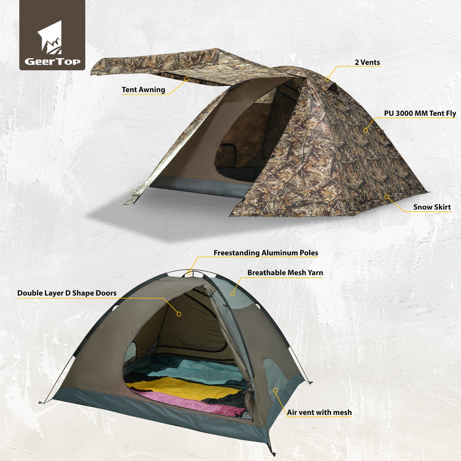 Jituo Camping Tent Canopy3-4Double-layer Winter and Summer Dual-use Tent Portable Four-season Tent Outdoor Rainproof