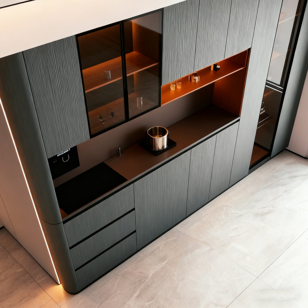 Full House Custom Honeycomb Aluminum Alloy Sideboard Storage Integrated Light Luxury Durable Home Living Room Furniture Overall Design