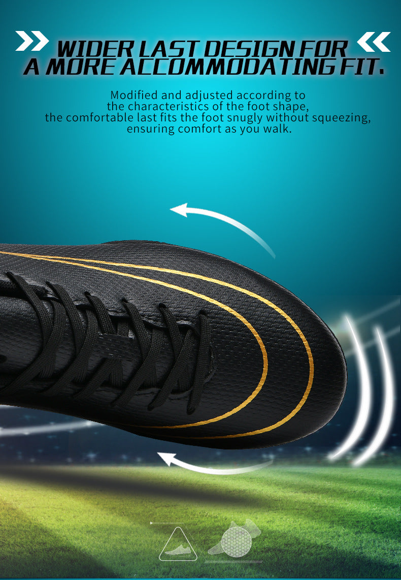 Gold-Plated Sole Men's Football Shoes with Studded Spikes AG Long Spike Shoes for Older Children, Middle and High School Students, Adults, Competition Training Sports Shoes