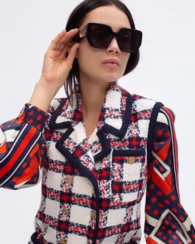 G Home Sunglasses European and American Style ins Xiaohongshu Celebrity Style Sunglasses Square Frame Color Block Legs Unisex GG6040