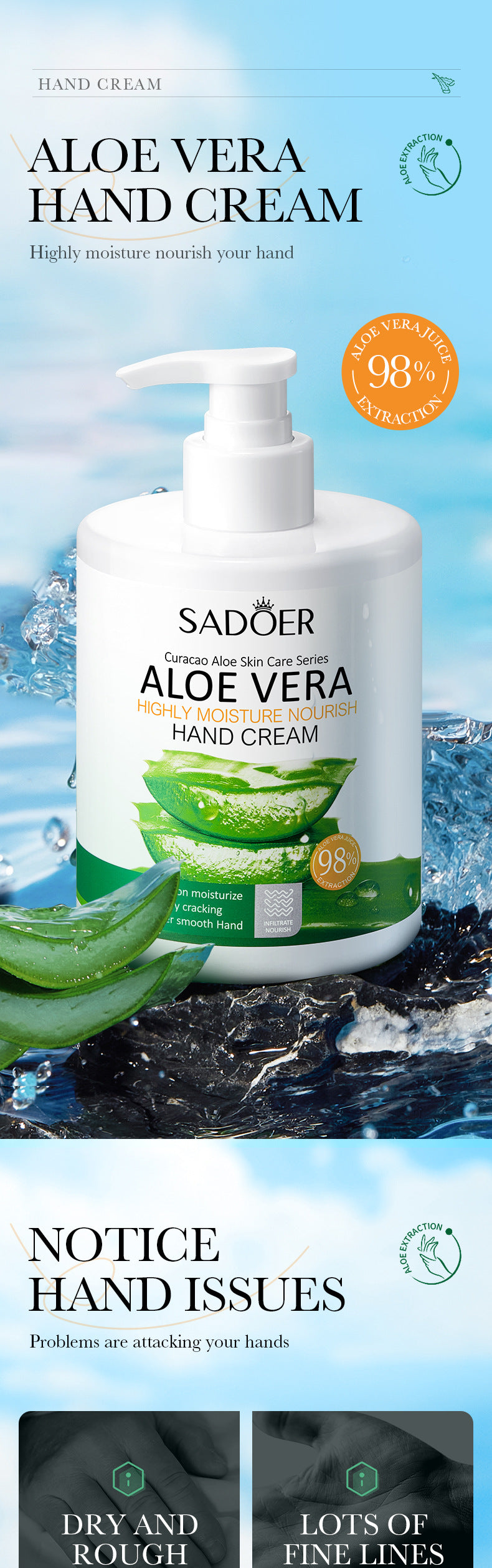 泵头护手霜450克 SADOER 维生素C芦荟美白大容量跨境批发