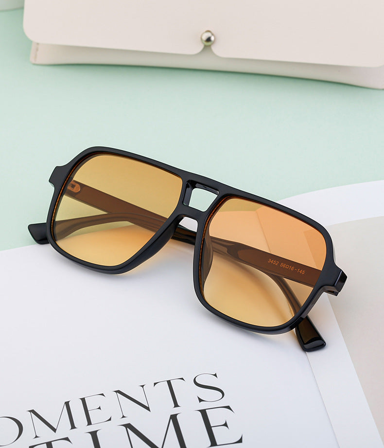 European and American Retro Double Bridge Sunglasses for Men, Large Frame Driving Sunglasses, Men's Outdoor Hiking Sun Protection Glasses shades