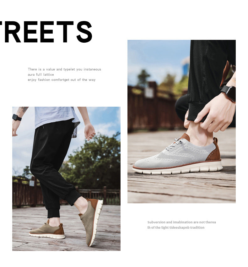 2025New Large Size Flyknit Casual Trendy Shoes Men's Brogue Carved Loafers Executive Business Shoes