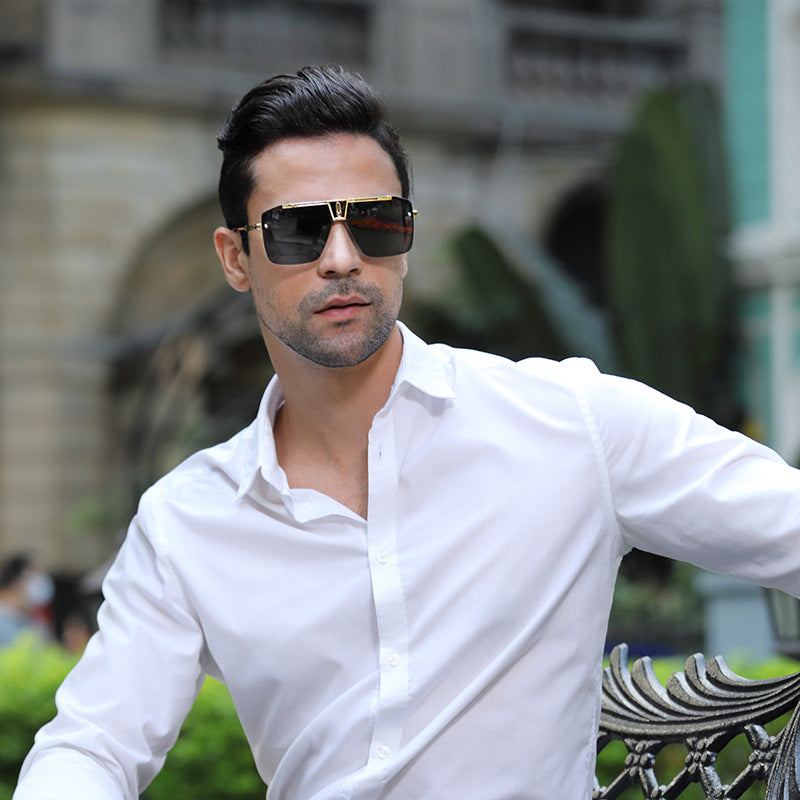 New Large Frame Sunglasses Men's Trendy Cool Fashion Street Style Square Frame Sunglasses Retro Rimless Glasses sunglasses