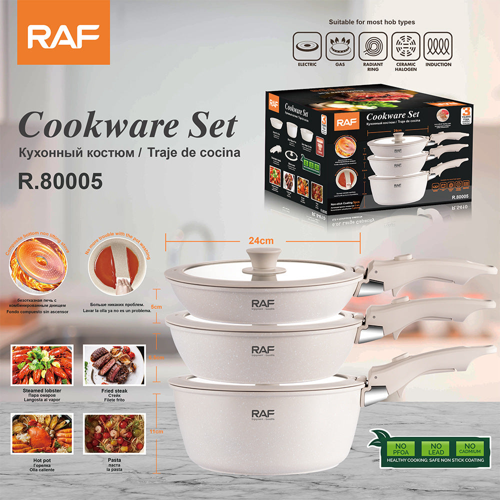 RAF Hot Sale Handle Detachable Non-Stick Pan Ceramic Glaze Universal Stove Cookware Set