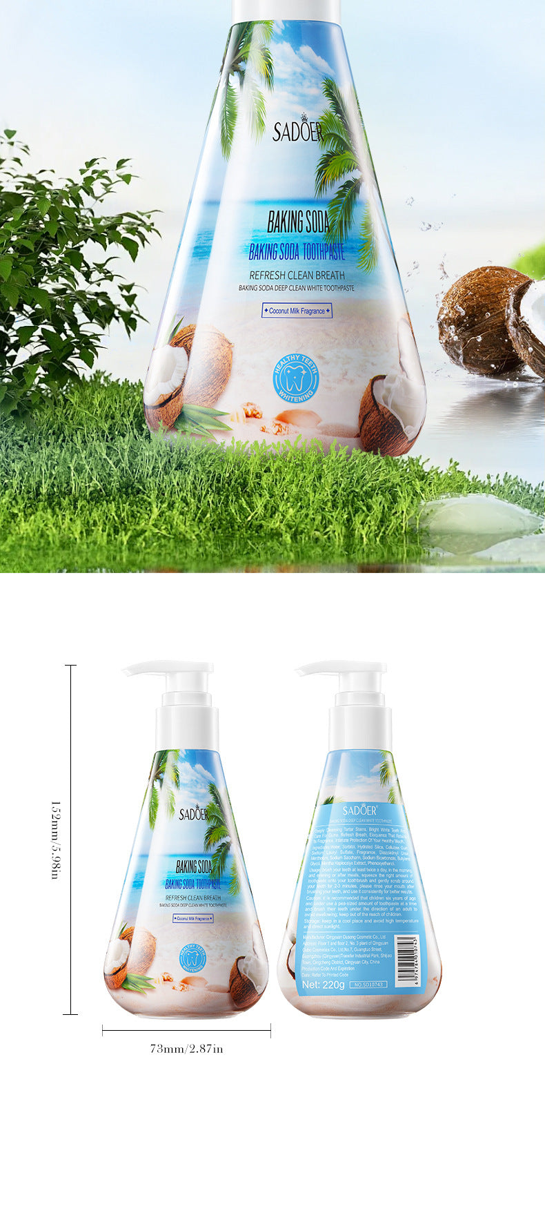 All English Toothpaste220gSADOER Niacinamide Probiotic Cleansing Stain Removal Oral Freshening  Wholesale