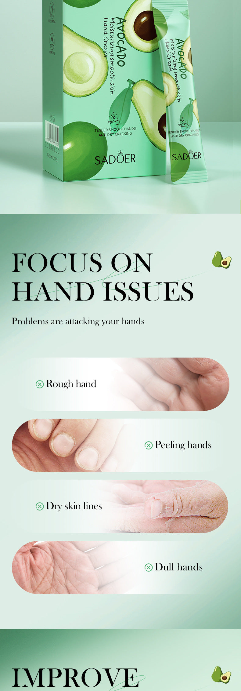 Pure English Hand Cream Box SADOER Avocado Peach Grapefruit Hydrating Hand Cream  Wholesale