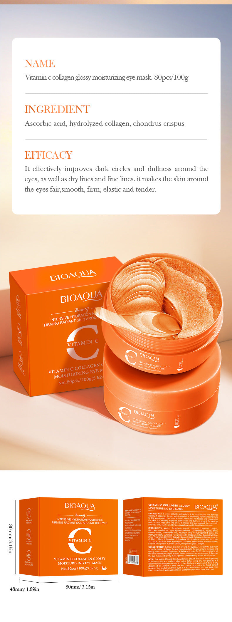 BIOAOUA Vitamin C Collagen Brightening Moisturizing Eye Mask Hydrating Eye Mask  Wholesale