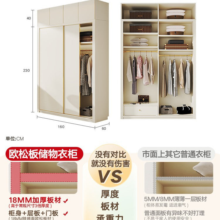 Modern Minimalist Sliding Door Wardrobe Corner Desk Integrated Combination Elevated Cabinet Top Master Bedroom Home Bedroom Wardrobe