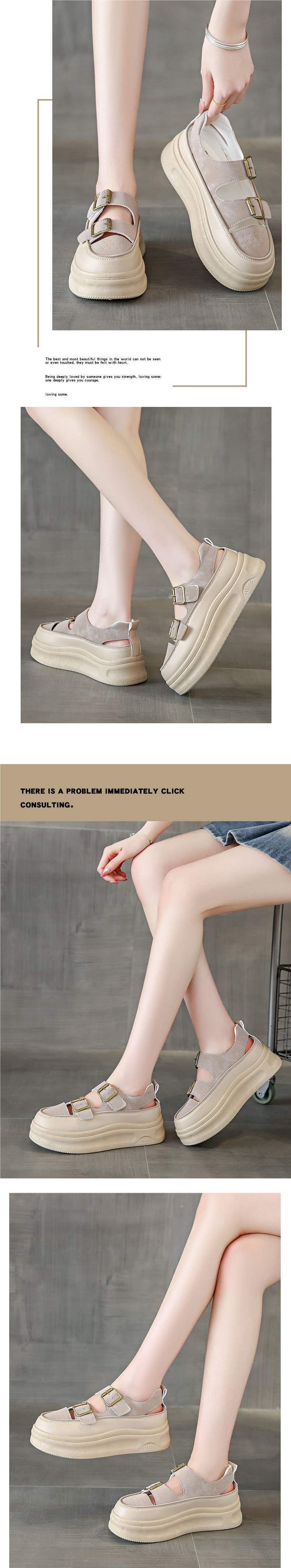 Women's Roman Closed-Toe Sandals2025Summer New Hollow Out Platform Wedge Thick Sole Height Increasing White Shoes Clogs