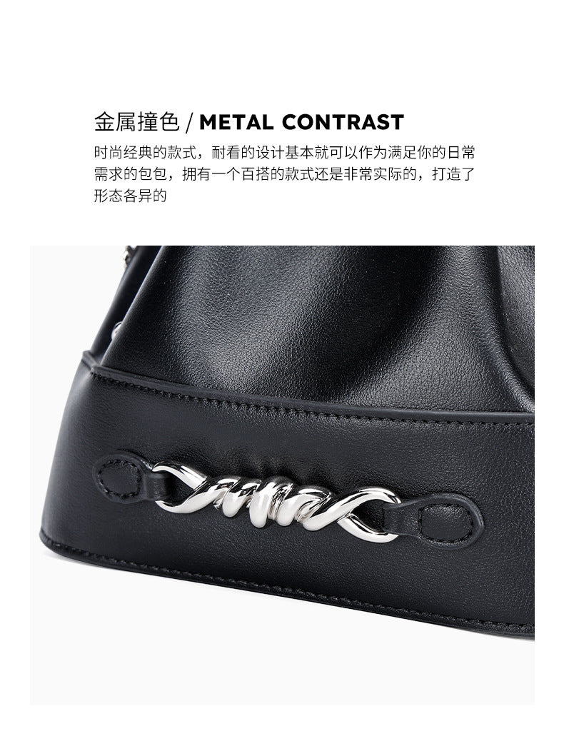 European and American Style Bucket Bag High-Quality Texture Fashion Women's Bag Drawstring Handbag Niche Versatile Shoulder Crossbody Bag for Women