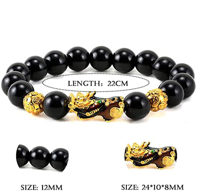 Vietnam Sand Gold Pixiu Bracelet for Men and Women Imitation3D Hard pure gold99Obsidian Wealth-Attracting Pichu Buddha Bead Jewelry Long-Lasting Color