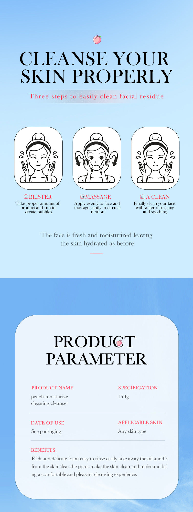 Full English Facial Cleanser150g SADOER Green Tea Cleansing Peach Moisturizing Cleanser  Wholesale