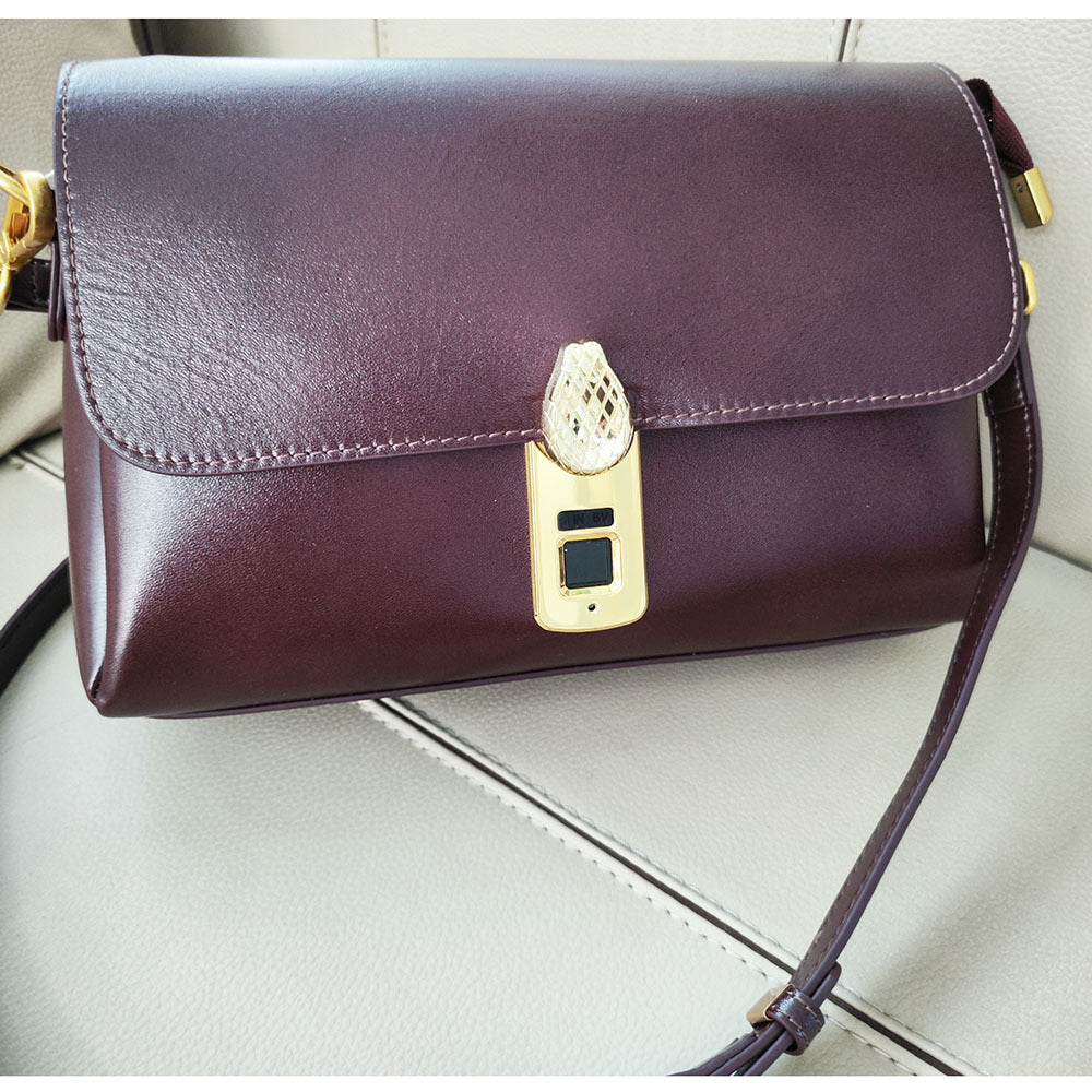 Fingerprint Unlock Bag Niche Genuine Leather Women's Bag High-end Flocked Top Layer Cowhide Single Shoulder Crossbody Commuter Underarm Bag