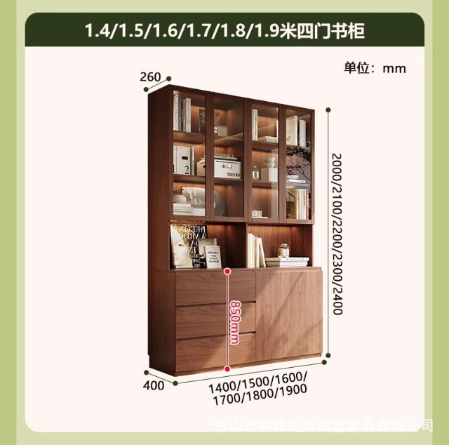 ENF Grade Oak Bookshelf Bookcase Floor-standing Storage Rack Living Room Wall-mounted Integrated Bookcase Storage Cabinet Organizer