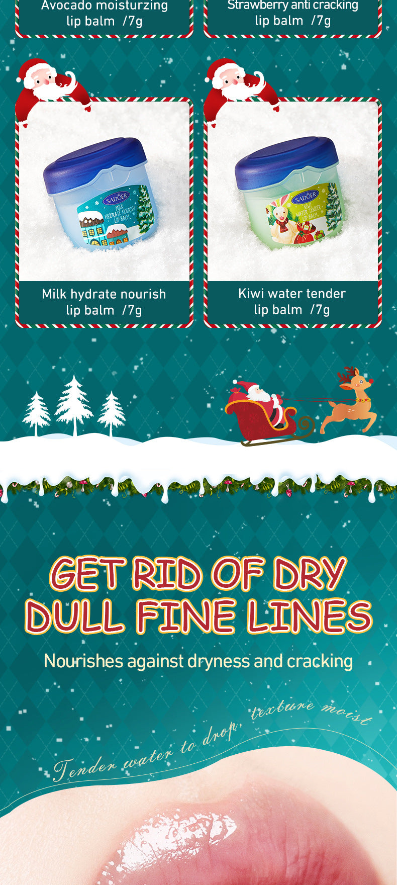 Full English Christmas Hand Cream Lip Balm Combo Set SADOER Anti-chapping Moisturizing  Wholesale